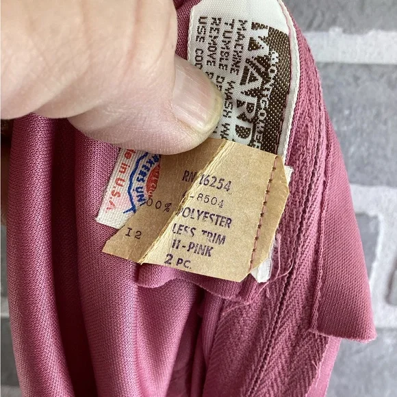 Vintage Montgomery Ward Rose Pink Slip Dress With Matching Ruffle Tied Top Small - Picture 13 of 13